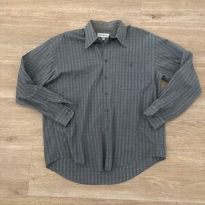 Yves Saint Laurent Vintage Gray Plaid Button-Up Shirt - Classic Long Sleeve L